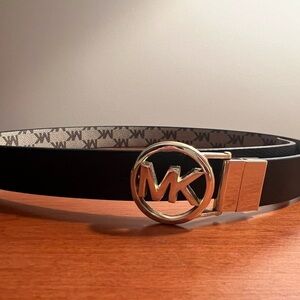 Reversible Michael Kors Belt with Gold MK Buckle